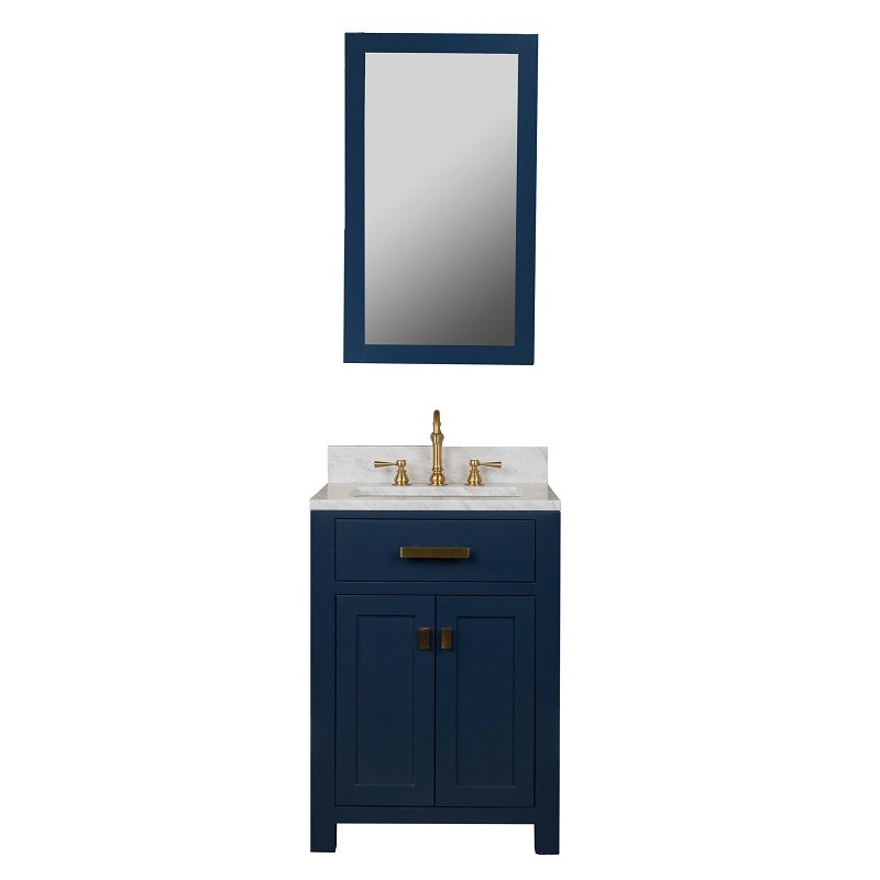 WATER-CREATION MS24CW06MB-R21000000 MADISON 24 INCH SINGLE SINK CARRARA WHITE MARBLE VANITY IN MONARCH BLUE WITH MATCHING MIRROR