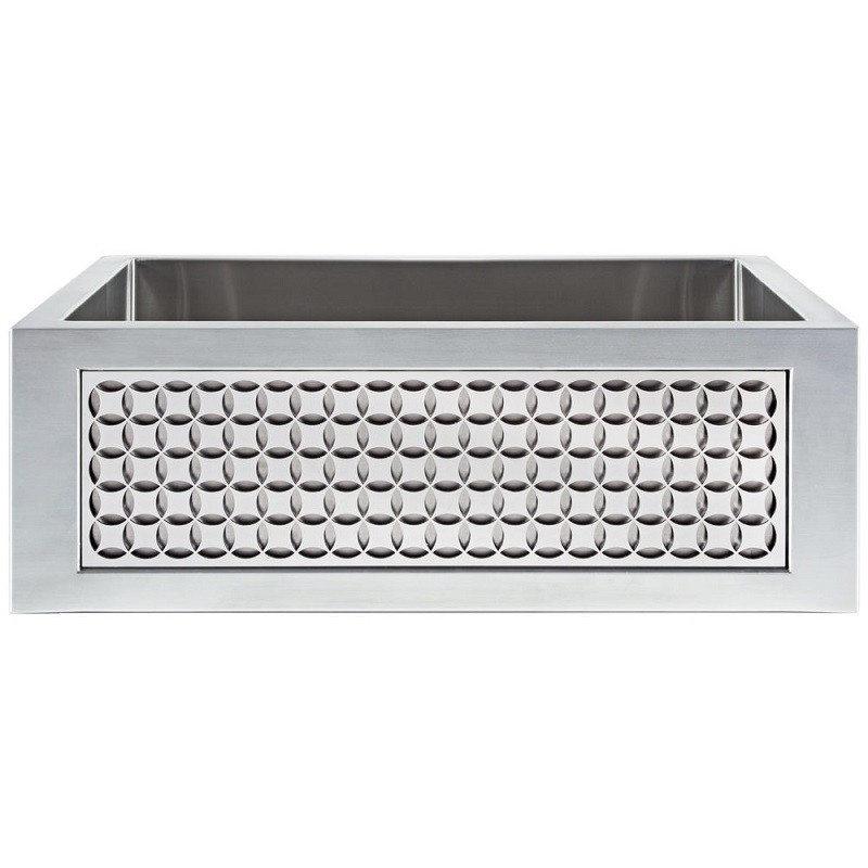 LINKASINK C071-30 SS PNL103 INSET APRON COLLECTION 30 INCH UNDERMOUNT FARM HOUSE STAINLESS STEEL KITCHEN SINK WITH CIRCLES PANEL