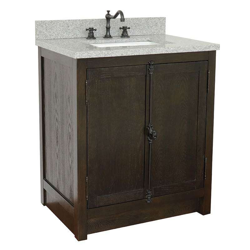 BELLATERRA 400100-BA-GYR PLANTATION 31 INCH SINGLE VANITY IN BROWN ASH WITH GRAY GRANITE TOP AND RECTANGLE SINK