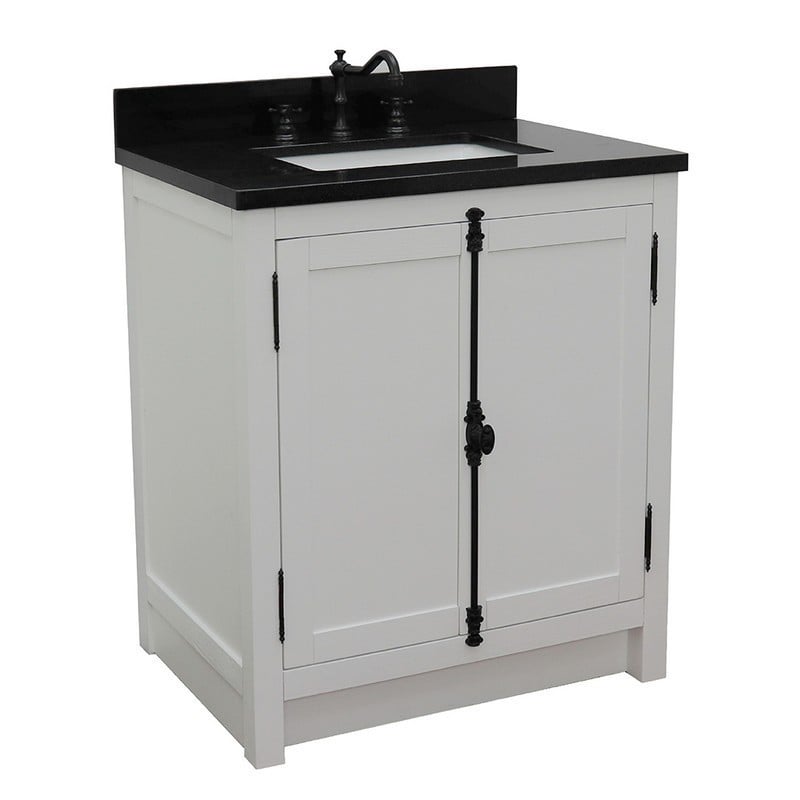 BELLATERRA 400100-GA-BGR PLANTATION 31 INCH SINGLE VANITY IN GLACIER ASH WITH BLACK GALAXY TOP AND RECTANGLE SINK