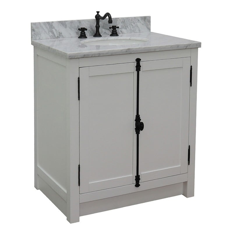 BELLATERRA 400100-GA-WMO PLANTATION 31 INCH SINGLE VANITY IN GLACIER ASH WITH WHITE CARRARA TOP AND OVAL SINK