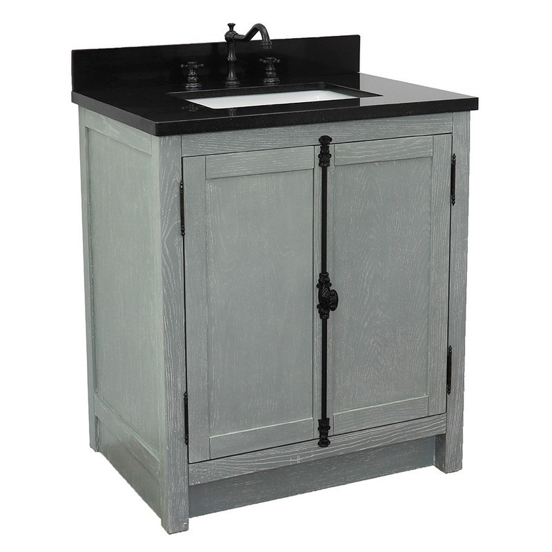 BELLATERRA 400100-GYA-BGR PLANTATION 31 INCH SINGLE VANITY IN GRAY ASH WITH BLACK GALAXY TOP AND RECTANGLE SINK