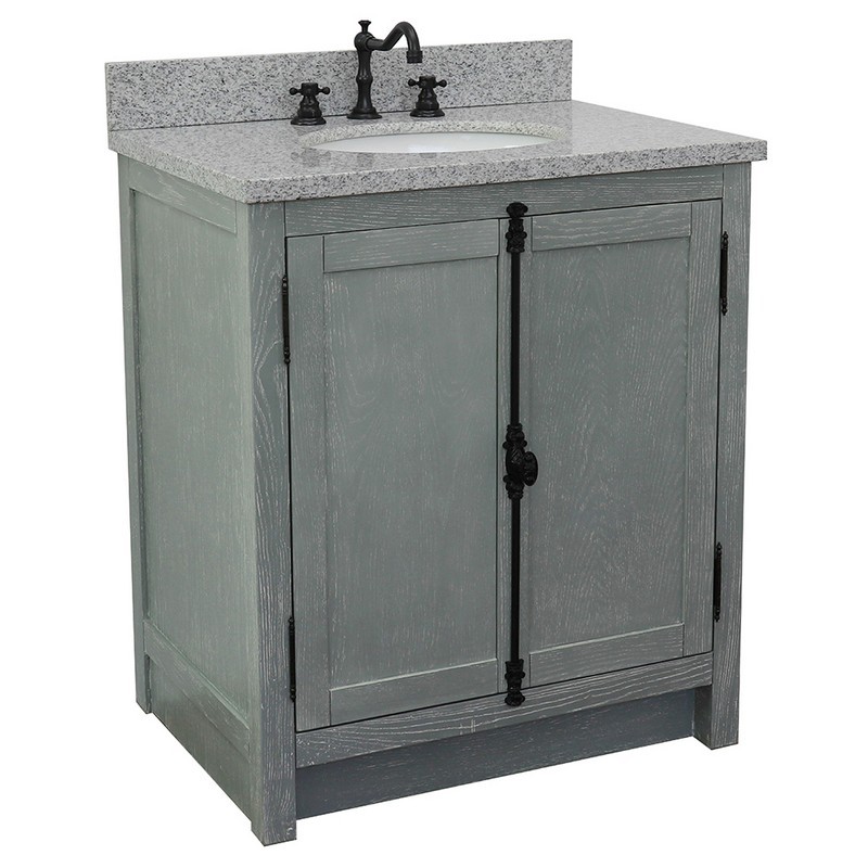 BELLATERRA 400100-GYA-GYO PLANTATION 31 INCH SINGLE VANITY IN GRAY ASH WITH GRAY GRANITE TOP AND OVAL SINK