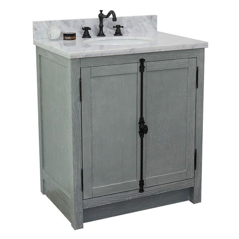 BELLATERRA 400100-GYA-WMO PLANTATION 31 INCH SINGLE VANITY IN GRAY ASH WITH WHITE CARRARA TOP AND OVAL SINK