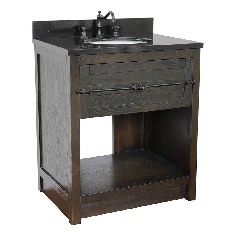 BELLATERRA 400101-BA-BGO PLANTATION 31 INCH SINGLE VANITY IN BROWN ASH WITH BLACK GALAXY TOP AND OVAL SINK
