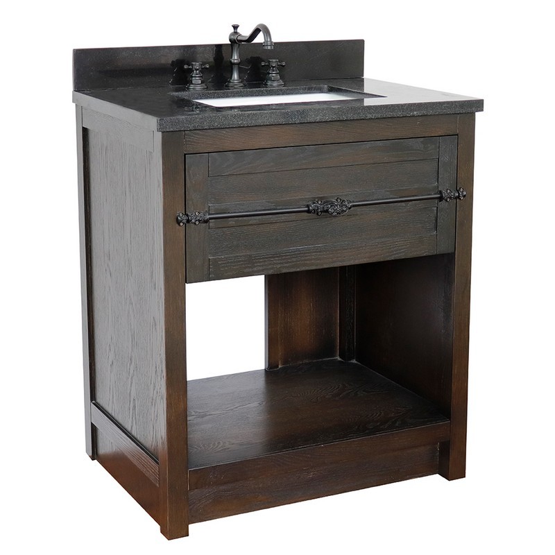 BELLATERRA 400101-BA-BGR PLANTATION 31 INCH SINGLE VANITY IN BROWN ASH WITH BLACK GALAXY TOP AND RECTANGLE SINK