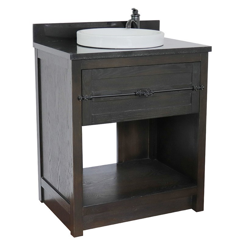 BELLATERRA 400101-BA-BGRD PLANTATION 31 INCH SINGLE VANITY IN BROWN ASH WITH BLACK GALAXY TOP AND ROUND SINK