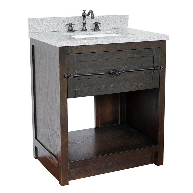 BELLATERRA 400101-BA-GYR PLANTATION 31 INCH SINGLE VANITY IN BROWN ASH WITH GRAY GRANITE TOP AND RECTANGLE SINK