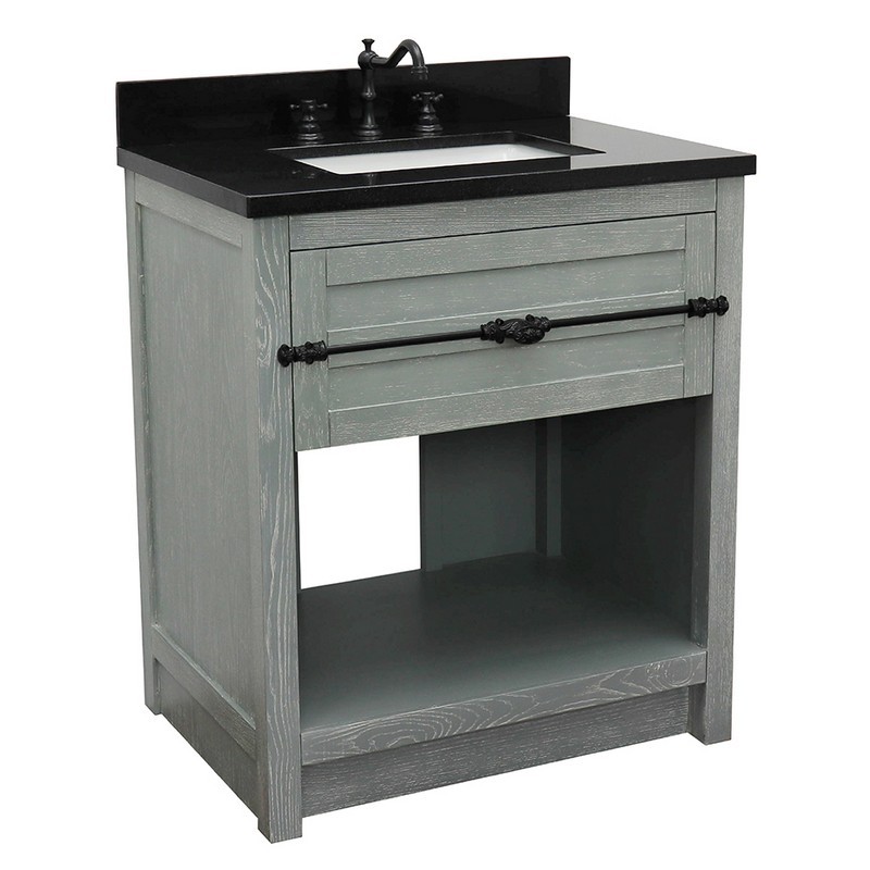 BELLATERRA 400101-GYA-BGR PLANTATION 31 INCH SINGLE VANITY IN GRAY ASH WITH BLACK GALAXY TOP AND RECTANGLE SINK