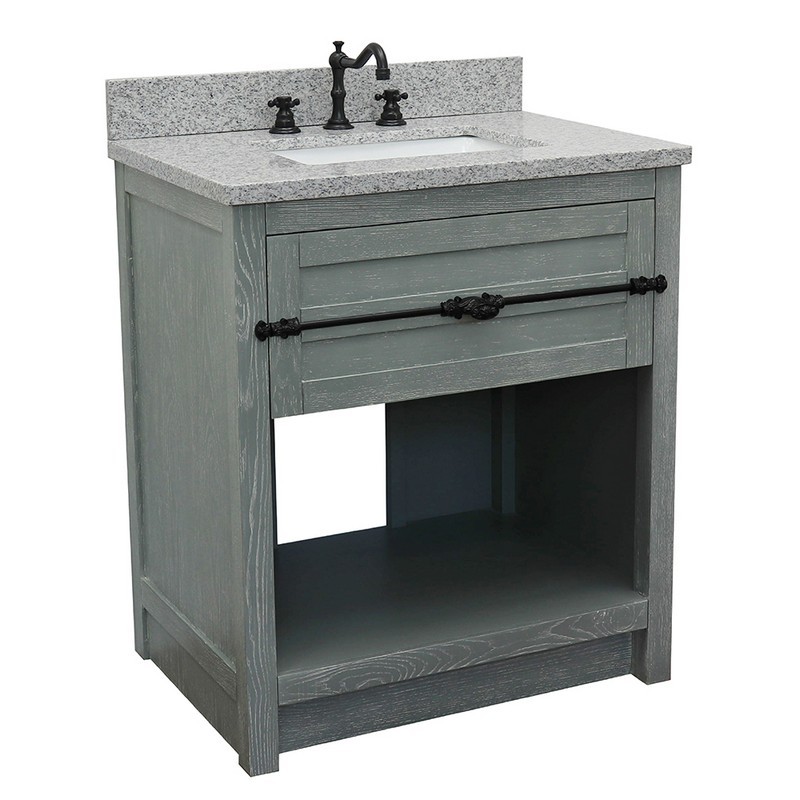 BELLATERRA 400101-GYA-GYR PLANTATION 31 INCH SINGLE VANITY IN GRAY ASH WITH GRAY GRANITE TOP AND RECTANGLE SINK