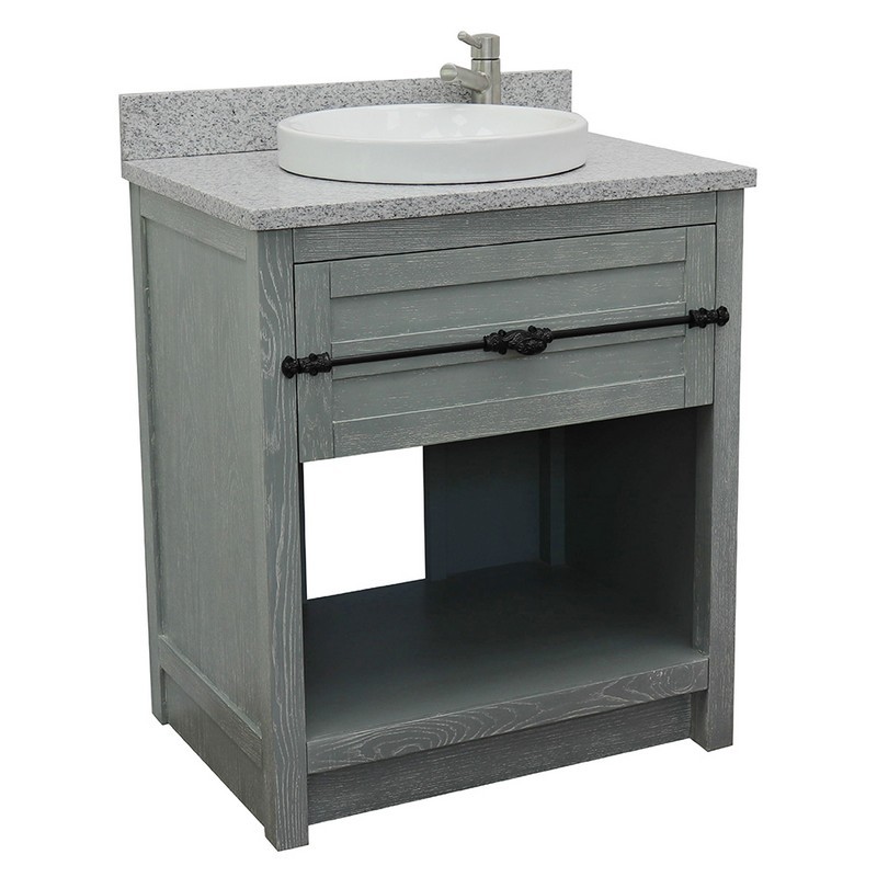 BELLATERRA 400101-GYA-GYRD PLANTATION 31 INCH SINGLE VANITY IN GRAY ASH WITH GRAY GRANITE TOP AND ROUND SINK