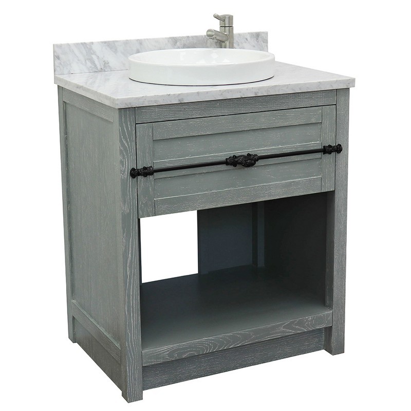 BELLATERRA 400101-GYA-WMRD PLANTATION 31 INCH SINGLE VANITY IN GRAY ASH WITH WHITE CARRARA TOP AND ROUND SINK