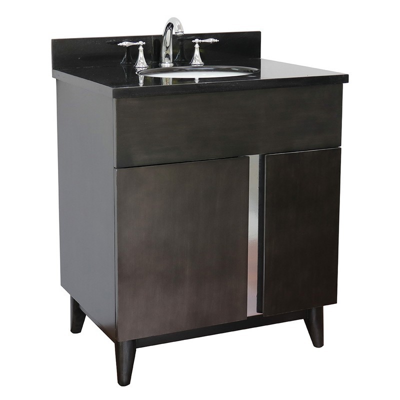 BELLATERRA 400200-SB-BGO 31 INCH SINGLE VANITY IN SILVERY BROWN WITH BLACK GALAXY TOP AND OVAL SINK