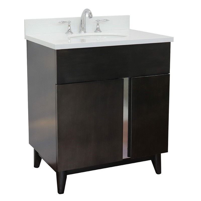 BELLATERRA 400200-SB-WEO 31 INCH SINGLE VANITY IN SILVERY BROWN WITH WHITE QUARTZ TOP AND OVAL SINK