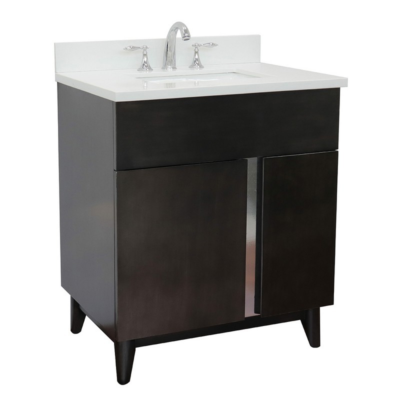 BELLATERRA 400200-SB-WER 31 INCH SINGLE VANITY IN SILVERY BROWN WITH WHITE QUARTZ TOP AND RECTANGLE SINK