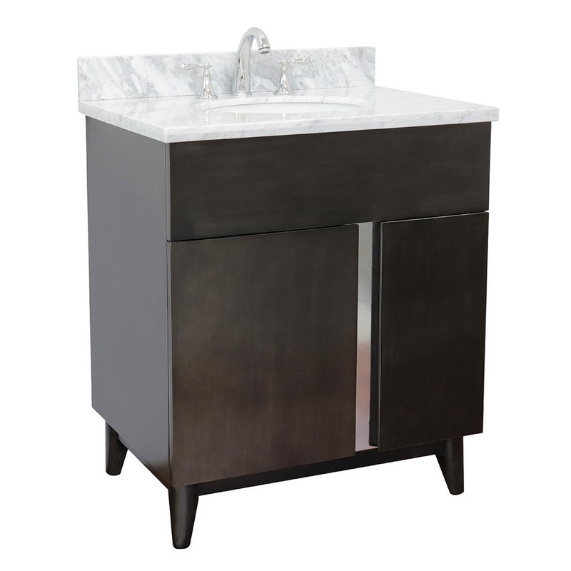 BELLATERRA 400200-SB-WMO 31 INCH SINGLE VANITY IN SILVERY BROWN WITH WHITE CARRARA TOP AND OVAL SINK