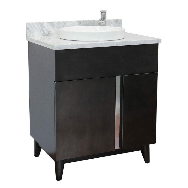 BELLATERRA 400200-SB-WMRD 31 INCH SINGLE VANITY IN SILVERY BROWN WITH WHITE CARRARA TOP AND ROUND SINK