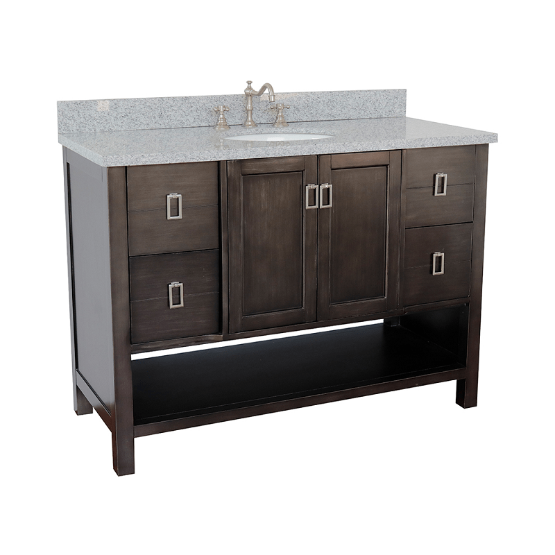 BELLATERRA 400300-SB-GYO MONTEREY 49 INCH SINGLE VANITY IN SILVERY BROWN WITH GRAY GRANITE TOP AND OVAL SINK