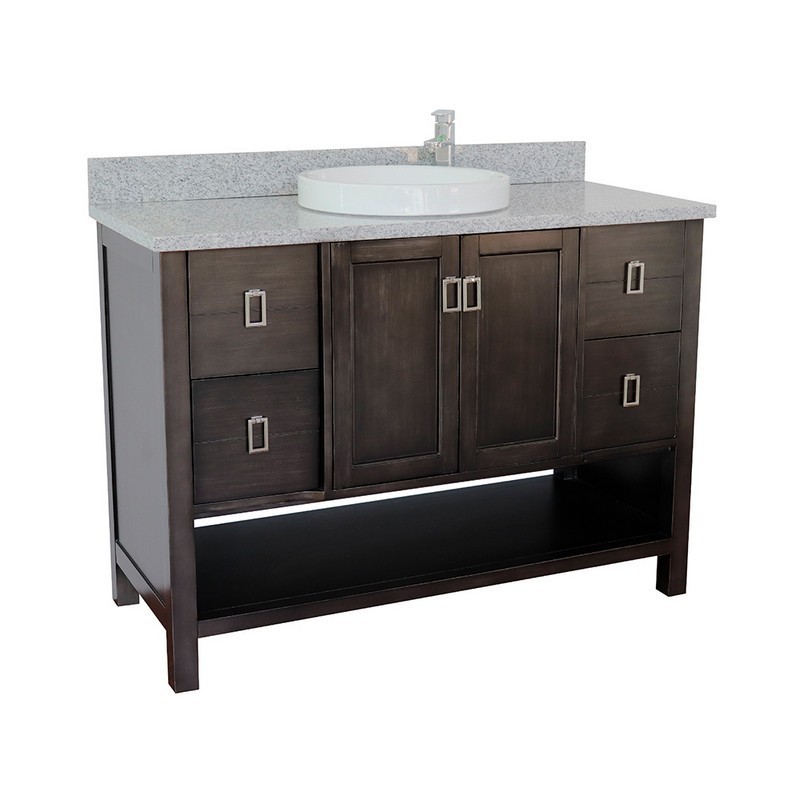 BELLATERRA 400300-SB-GYRD MONTEREY 49 INCH SINGLE VANITY IN SILVERY BROWN WITH GRAY GRANITE TOP AND ROUND SINK