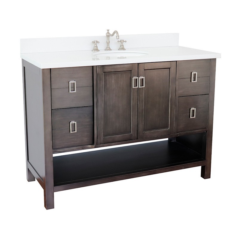 BELLATERRA 400300-SB-WEO MONTEREY 49 INCH SINGLE VANITY IN SILVERY BROWN WITH WHITE QUARTZ TOP AND OVAL SINK