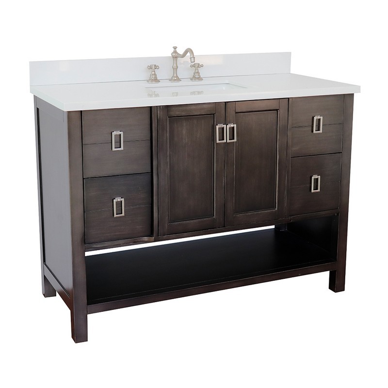 BELLATERRA 400300-SB-WER MONTEREY 49 INCH SINGLE VANITY IN SILVERY BROWN WITH WHITE QUARTZ TOP AND RECTANGLE SINK
