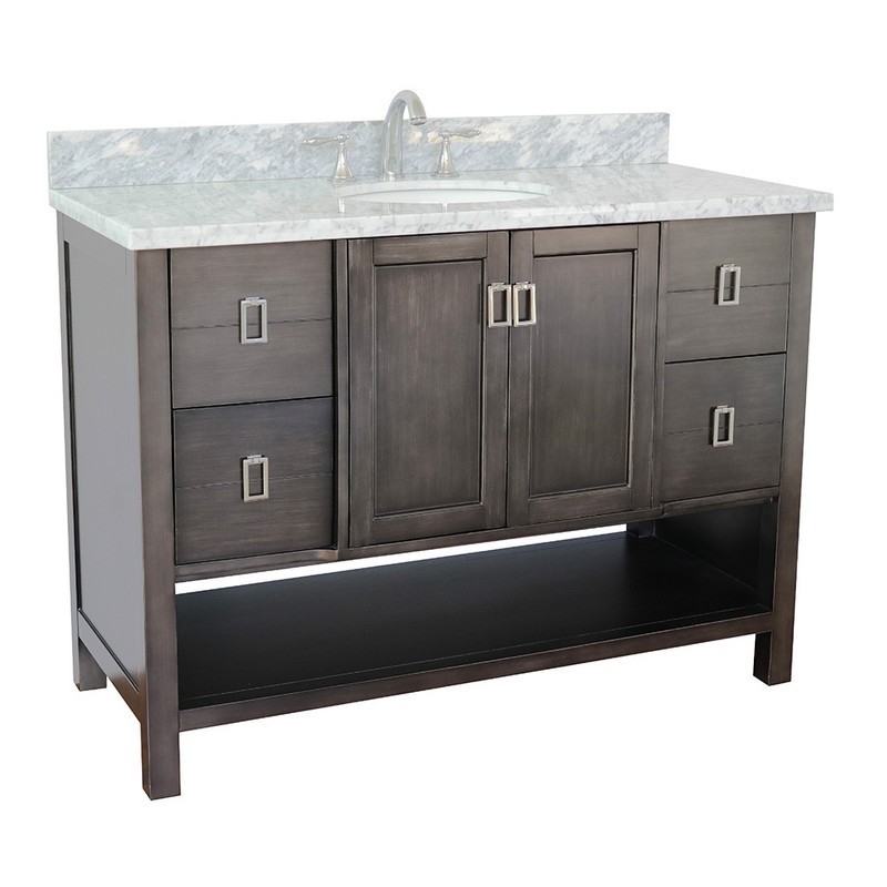 BELLATERRA 400300-SB-WMO MONTEREY 49 INCH SINGLE VANITY IN SILVERY BROWN WITH WHITE CARRARA TOP AND OVAL SINK