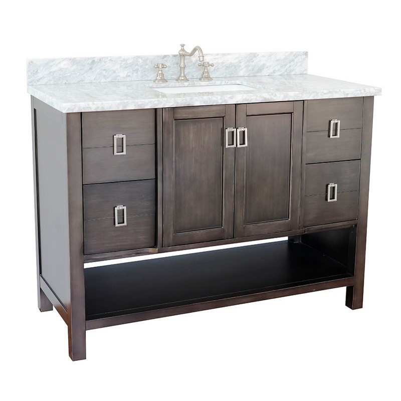 BELLATERRA 400300-SB-WMR MONTEREY 49 INCH SINGLE VANITY IN SILVERY BROWN WITH WHITE CARRARA TOP AND RECTANGLE SINK