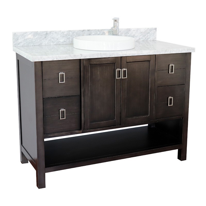 BELLATERRA 400300-SB-WMRD MONTEREY 49 INCH SINGLE VANITY IN SILVERY BROWN WITH WHITE CARRARA TOP AND ROUND SINK