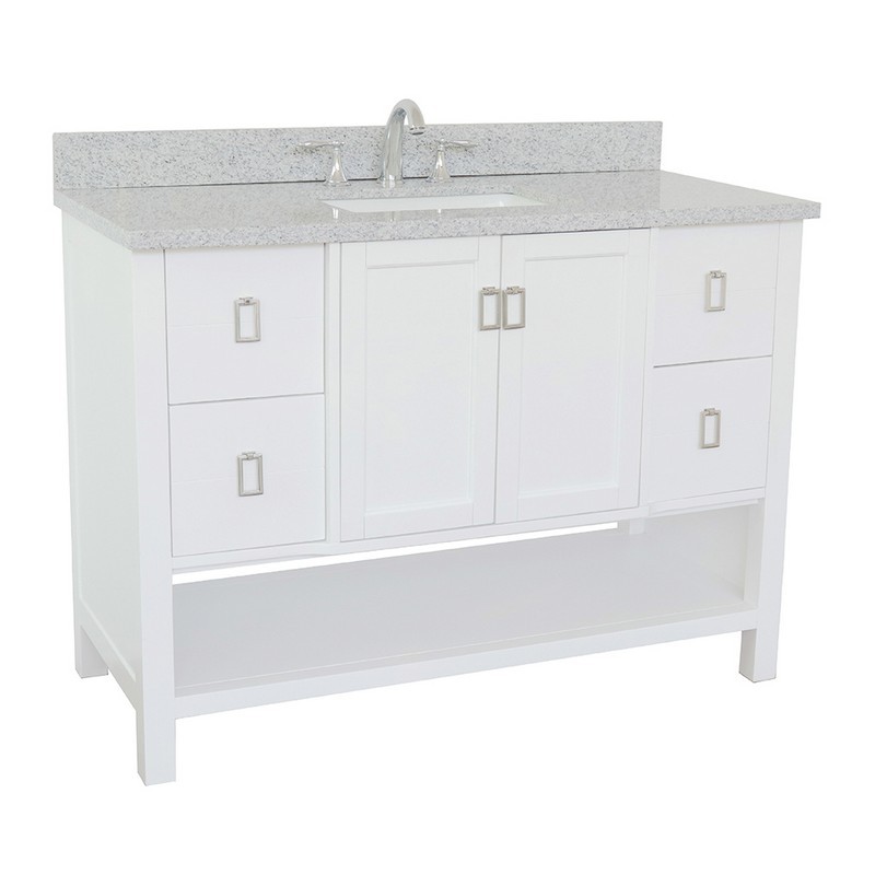BELLATERRA 400300-WH-GYR MONTEREY 49 INCH SINGLE VANITY IN WHITE WITH GRAY GRANITE TOP AND RECTANGLE SINK