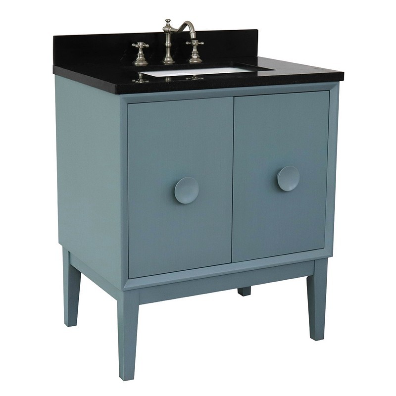 BellaTerra Home 400400-AB-CTBL 31 Inch  Single Vanity in Aqua Blue Finish with Black Concrete Top and Rectangle Sink
