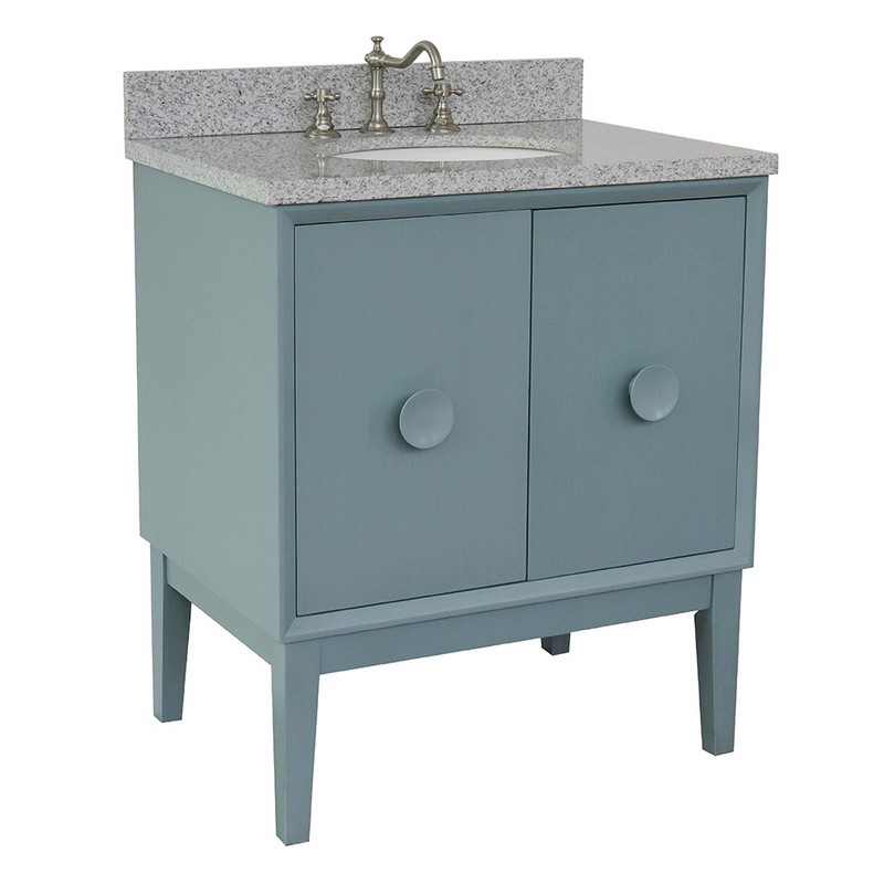 BELLATERRA 400400-AB-GYO STORA 31 INCH SINGLE VANITY IN AQUA BLUE WITH GRAY GRANITE TOP AND OVAL SINK