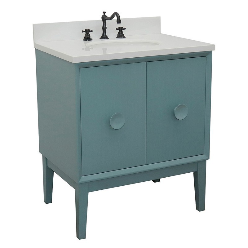 BELLATERRA 400400-AB-WEO STORA 31 INCH SINGLE VANITY IN AQUA BLUE WITH WHITE QUARTZ TOP AND OVAL SINK