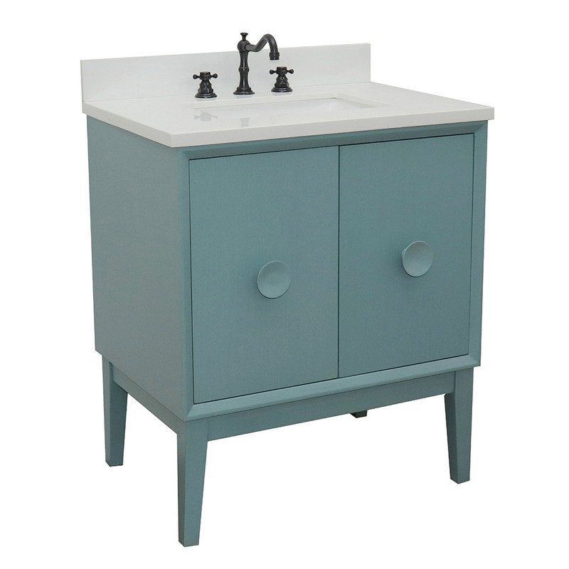 BELLATERRA 400400-AB-WER STORA 31 INCH SINGLE VANITY IN AQUA BLUE WITH WHITE QUARTZ TOP AND RECTANGLE SINK