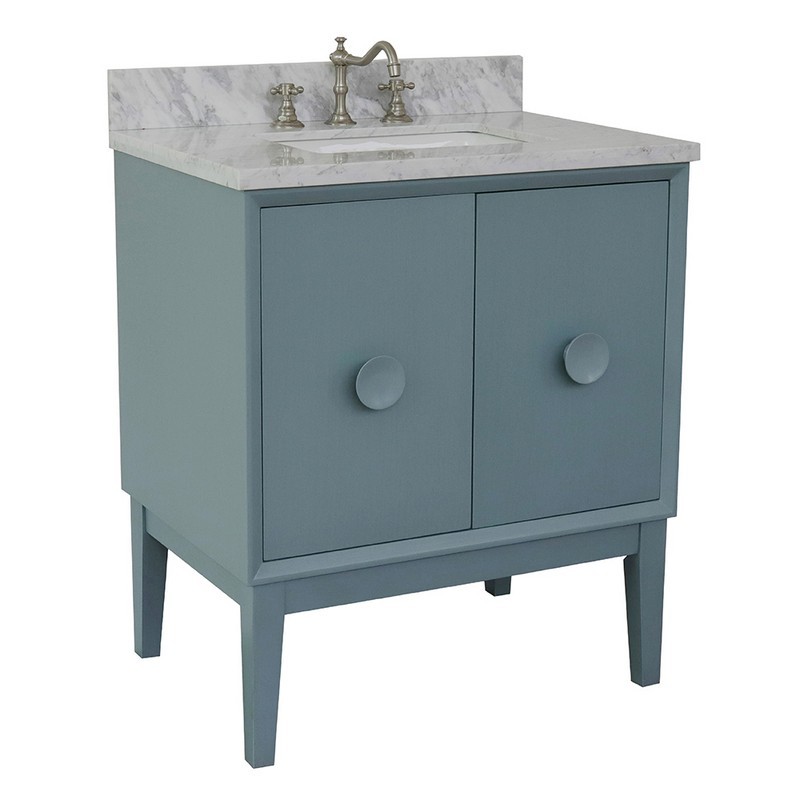BELLATERRA 400400-AB-WMR STORA 31 INCH SINGLE VANITY IN AQUA BLUE WITH WHITE CARRARA TOP AND RECTANGLE SINK