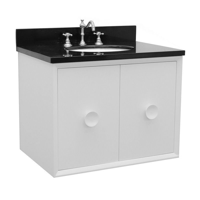 BELLATERRA 400400-CAB-WH-BGO STORA 31 INCH SINGLE WALL MOUNT VANITY IN WHITE WITH BLACK GALAXY TOP AND OVAL SINK