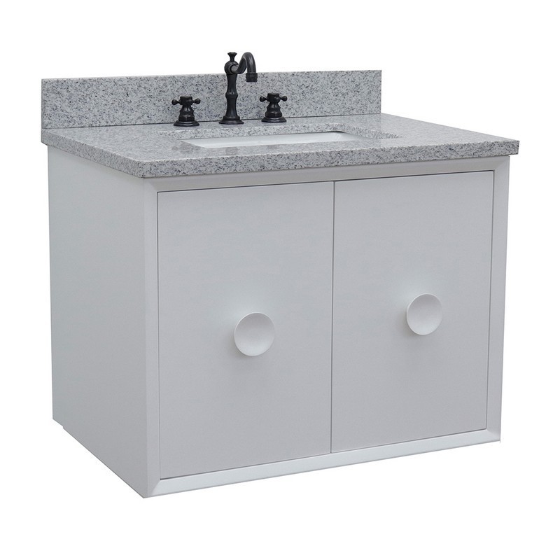 BELLATERRA 400400-CAB-WH-GYR STORA 31 INCH SINGLE WALL MOUNT VANITY IN WHITE WITH GRAY GRANITE TOP AND RECTANGLE SINK