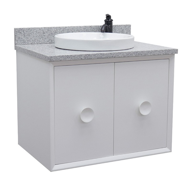BELLATERRA 400400-CAB-WH-GYRD STORA 31 INCH SINGLE WALL MOUNT VANITY IN WHITE WITH GRAY GRANITE TOP AND ROUND SINK