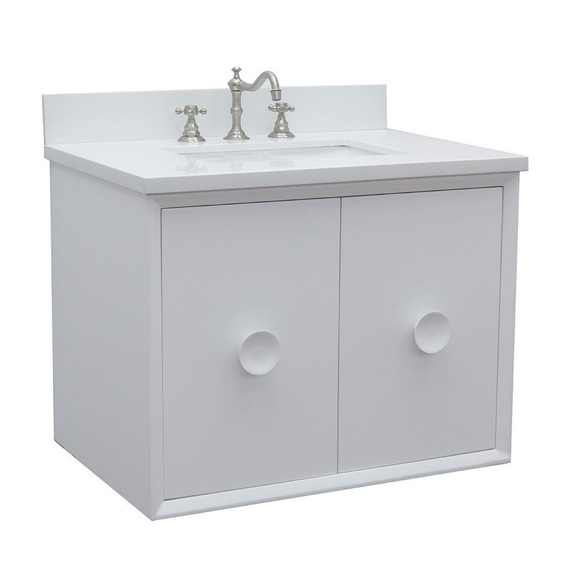 BELLATERRA 400400-CAB-WH-WER STORA 31 INCH SINGLE WALL MOUNT VANITY IN WHITE WITH WHITE QUARTZ TOP AND RECTANGLE SINK