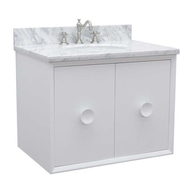 BELLATERRA 400400-CAB-WH-WMO STORA 31 INCH SINGLE WALL MOUNT VANITY IN WHITE WITH WHITE CARRARA TOP AND OVAL SINK