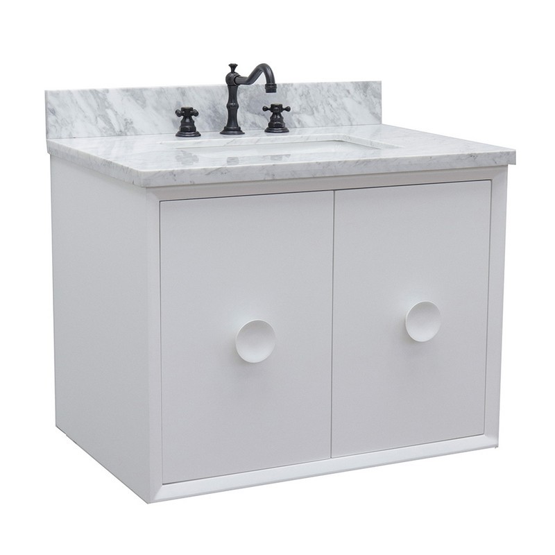 BELLATERRA 400400-CAB-WH-WMR STORA 31 INCH SINGLE WALL MOUNT VANITY IN WHITE WITH WHITE CARRARA TOP AND RECTANGLE SINK