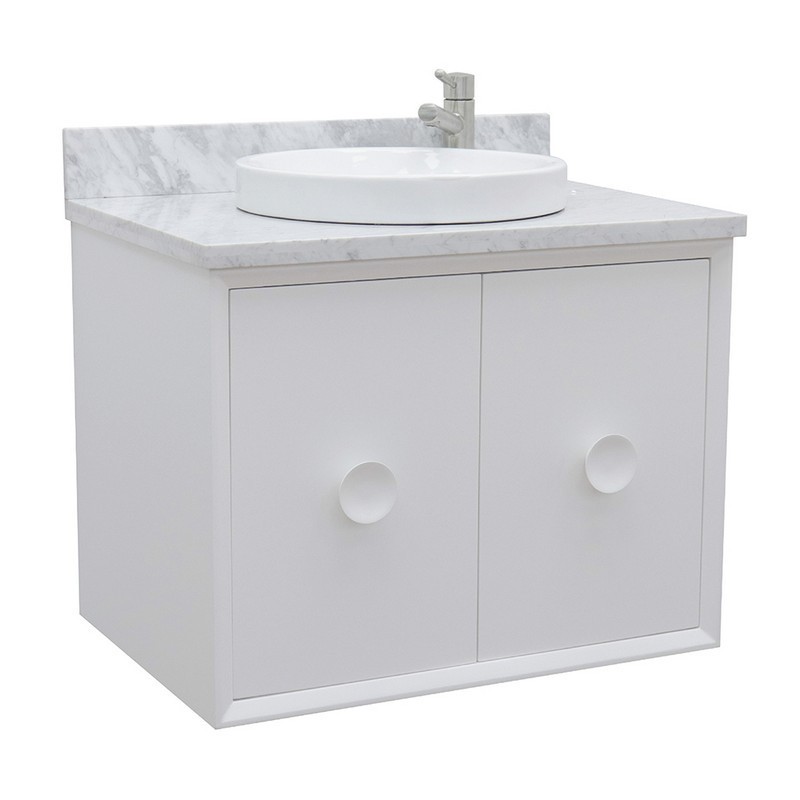 BELLATERRA 400400-CAB-WH-WMRD STORA 31 INCH SINGLE WALL MOUNT VANITY IN WHITE WITH WHITE CARRARA TOP AND ROUND SINK
