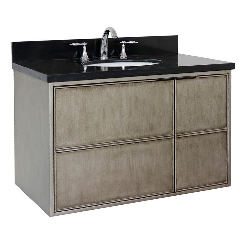 BELLATERRA 400500-CAB-LN-BGO SCANDI 37 INCH SINGLE WALL MOUNT VANITY IN LINEN BROWN WITH BLACK GALAXY TOP AND OVAL SINK
