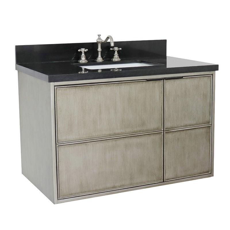BELLATERRA 400500-CAB-LN-BGR SCANDI 37 INCH SINGLE WALL MOUNT VANITY IN LINEN BROWN WITH BLACK GALAXY TOP AND RECTANGLE SINK