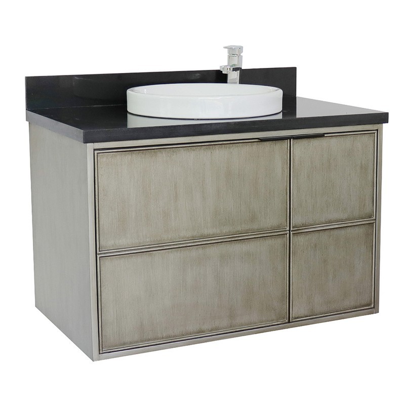 BELLATERRA 400500-CAB-LN-BGRD SCANDI 37 INCH SINGLE WALL MOUNT VANITY IN LINEN BROWN WITH BLACK GALAXY TOP AND ROUND SINK