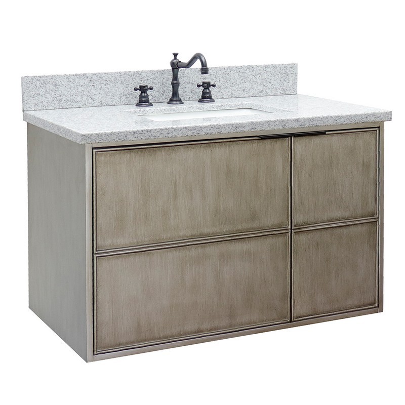 BELLATERRA 400500-CAB-LN-GYR SCANDI 37 INCH SINGLE WALL MOUNT VANITY IN LINEN BROWN WITH GRAY GRANITE TOP AND RECTANGLE SINK