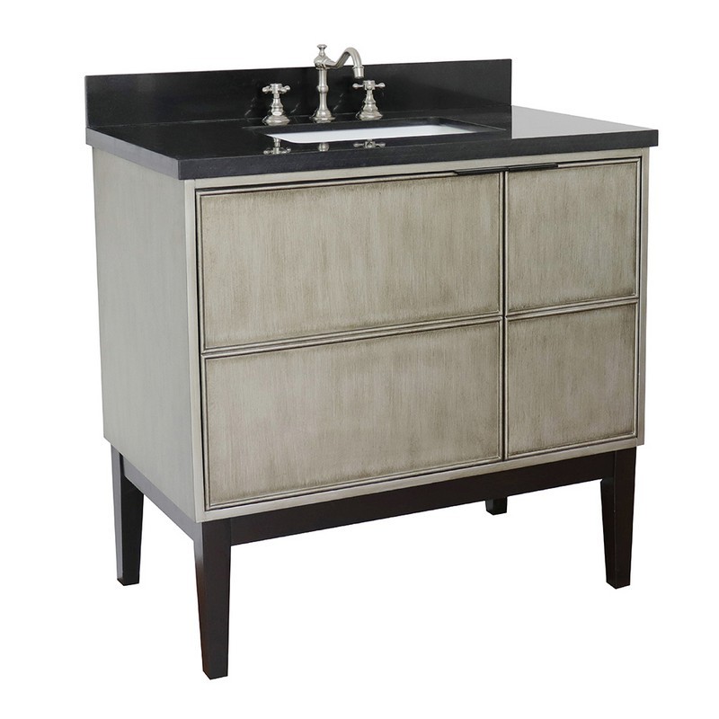 BELLATERRA 400500-LN-BGR SCANDI 37 INCH SINGLE VANITY IN LINEN BROWN WITH BLACK GALAXY TOP AND RECTANGLE SINK