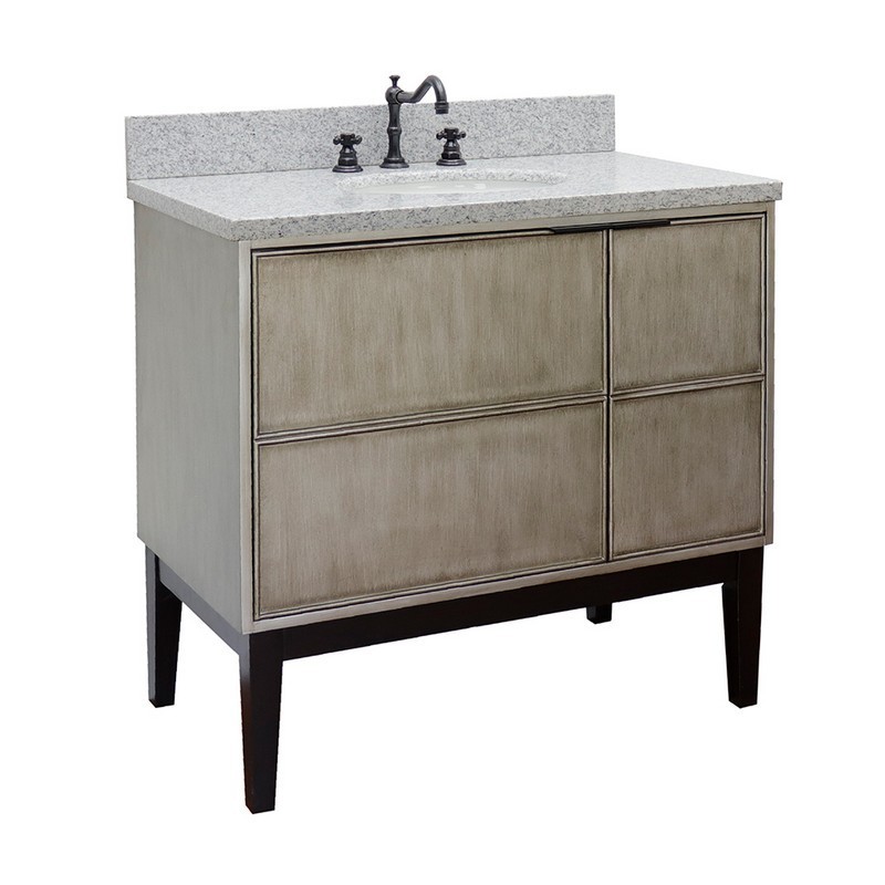 BELLATERRA 400500-LN-GYO SCANDI 37 INCH SINGLE VANITY IN LINEN BROWN WITH GRAY GRANITE TOP AND OVAL SINK