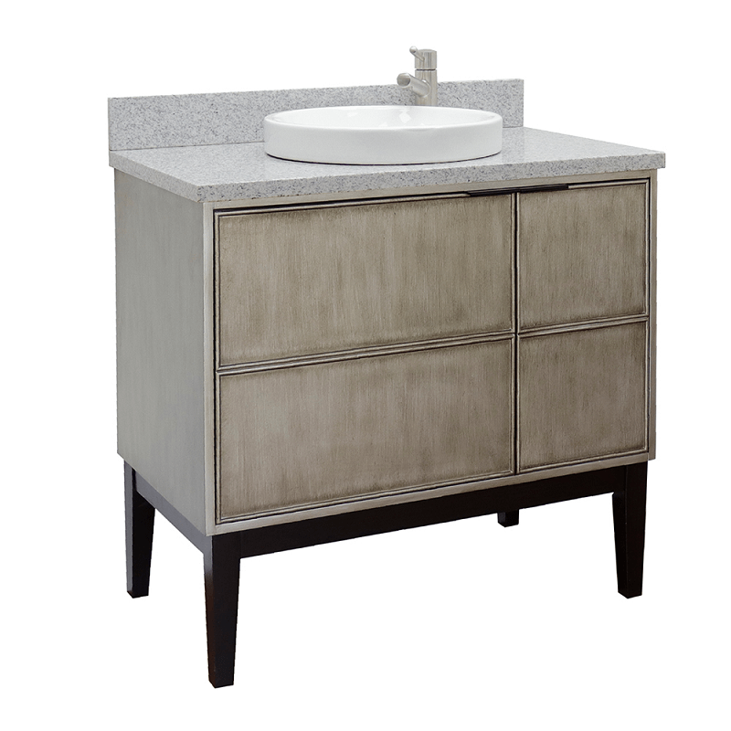 BELLATERRA 400500-LN-GYRD SCANDI 37 INCH SINGLE VANITY IN LINEN BROWN WITH GRAY GRANITE TOP AND ROUND SINK