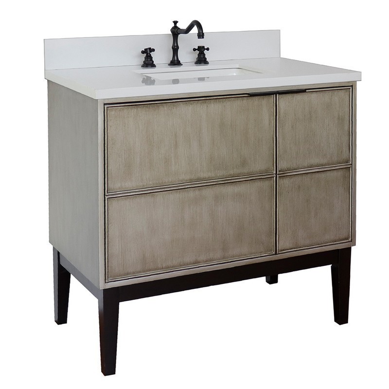 BELLATERRA 400500-LN-WER SCANDI 37 INCH SINGLE VANITY IN LINEN BROWN WITH WHITE QUARTZ TOP AND RECTANGLE SINK