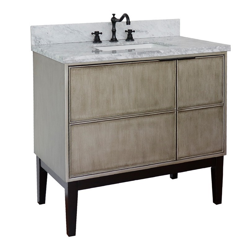 BELLATERRA 400500-LN-WMR SCANDI 37 INCH SINGLE VANITY IN LINEN BROWN WITH WHITE CARRARA TOP AND RECTANGLE SINK